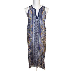 Tommy Bahama tencel and linen blue and gold paisley sleeveless dress size S